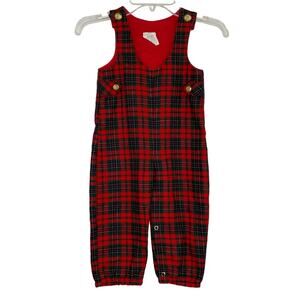 Vintage Red Tartan Plaid Baby Jon Jon overall romper size 18 months